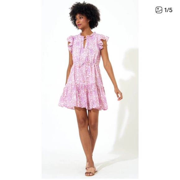 Oliphant Dresses & Skirts - Oliphant Cinched Flirty Mini Dress in Malta Pink Cotton Tie Waist